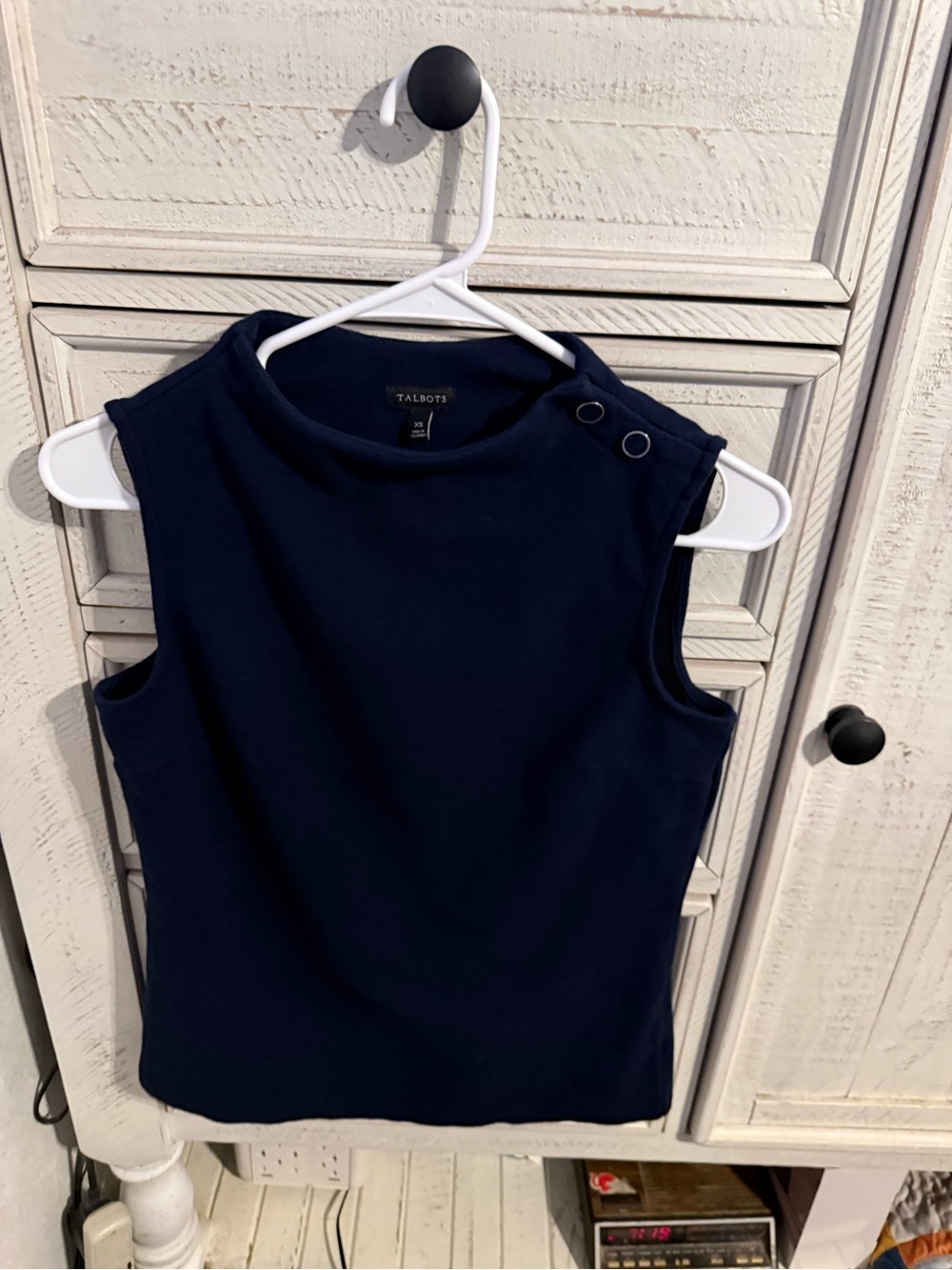 Talbots Navy Sleeveless Button-Shoulder Shell
